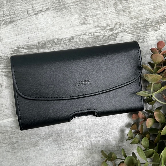 AGOZ Horizontal Faux Black Leather Belt Clip Case Holster Pouch - Picture 1 of 8